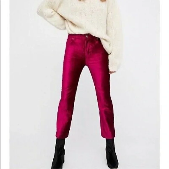 Free People Stretch Velour Crushed Velvet Crop Flare Pants Size 24 - Picture 4 of 9